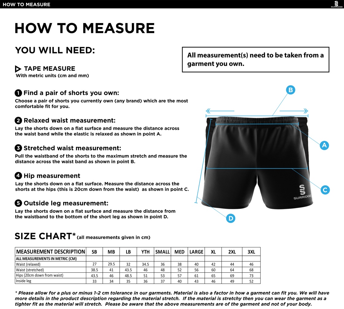 SUSSEX RUGBY LEISURE SHORTS NAVY - Size Guide