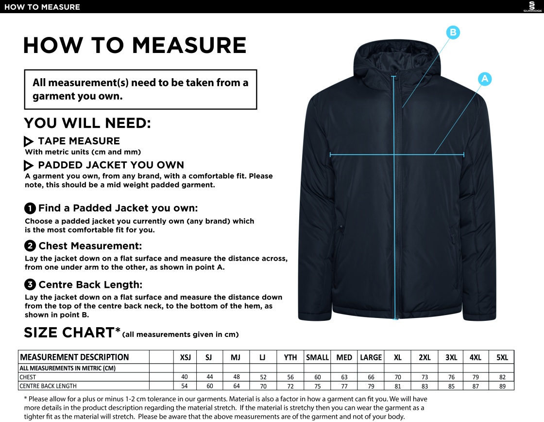 SUSSEX RUGBY CT MATCH JACKET NAVY - Size Guide