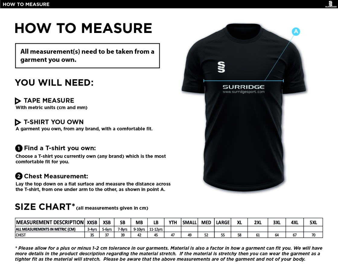 Sussex Rugby Navy Polo - Size Guide