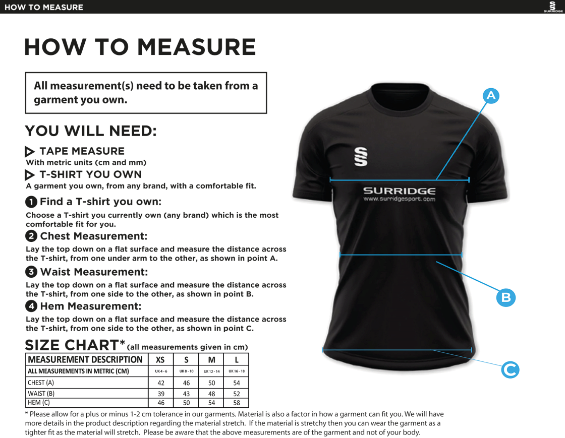 SUSSEX RUGBY NAVY POLO - Size Guide